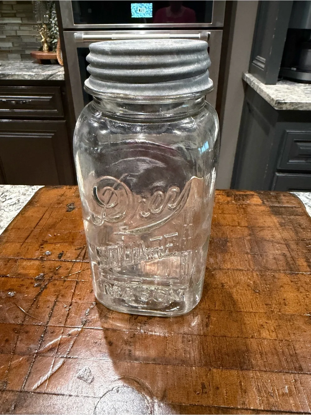 Vintage Drey Square Clear Mason Jar with Zinc Lid